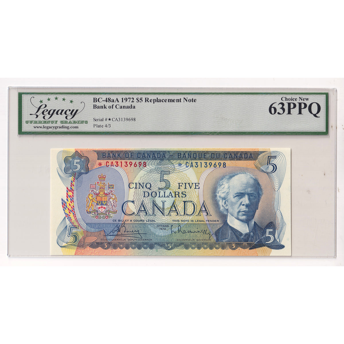 BC-48aA 1972 Canada $5 Bouey-Rasmisnky, Replacement, *CA Legacy Certified CUNC63 PPQ