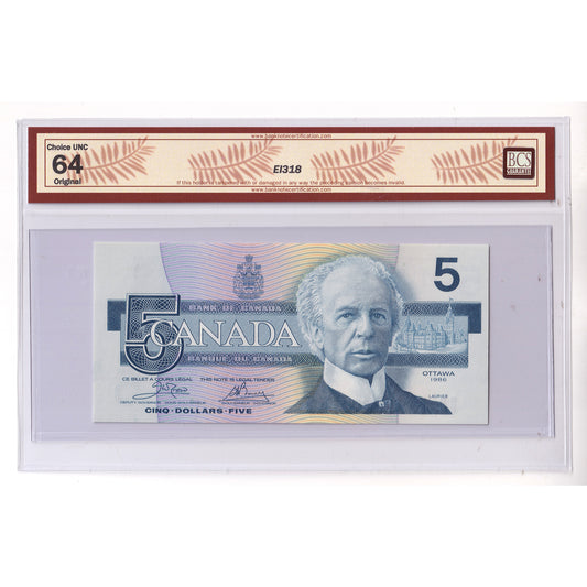 BC-56a 1986 Canada $5 Crow-Bouey, ENA BCS Certified CUNC64 Original