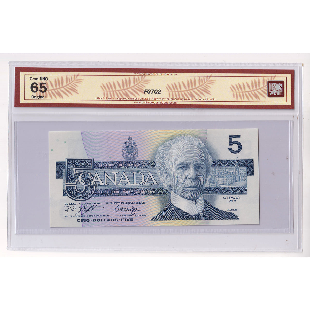 BC-56e-i 1986 Canada $5 Knight-Dodge, ANS BCS Certified GUNC65 Original