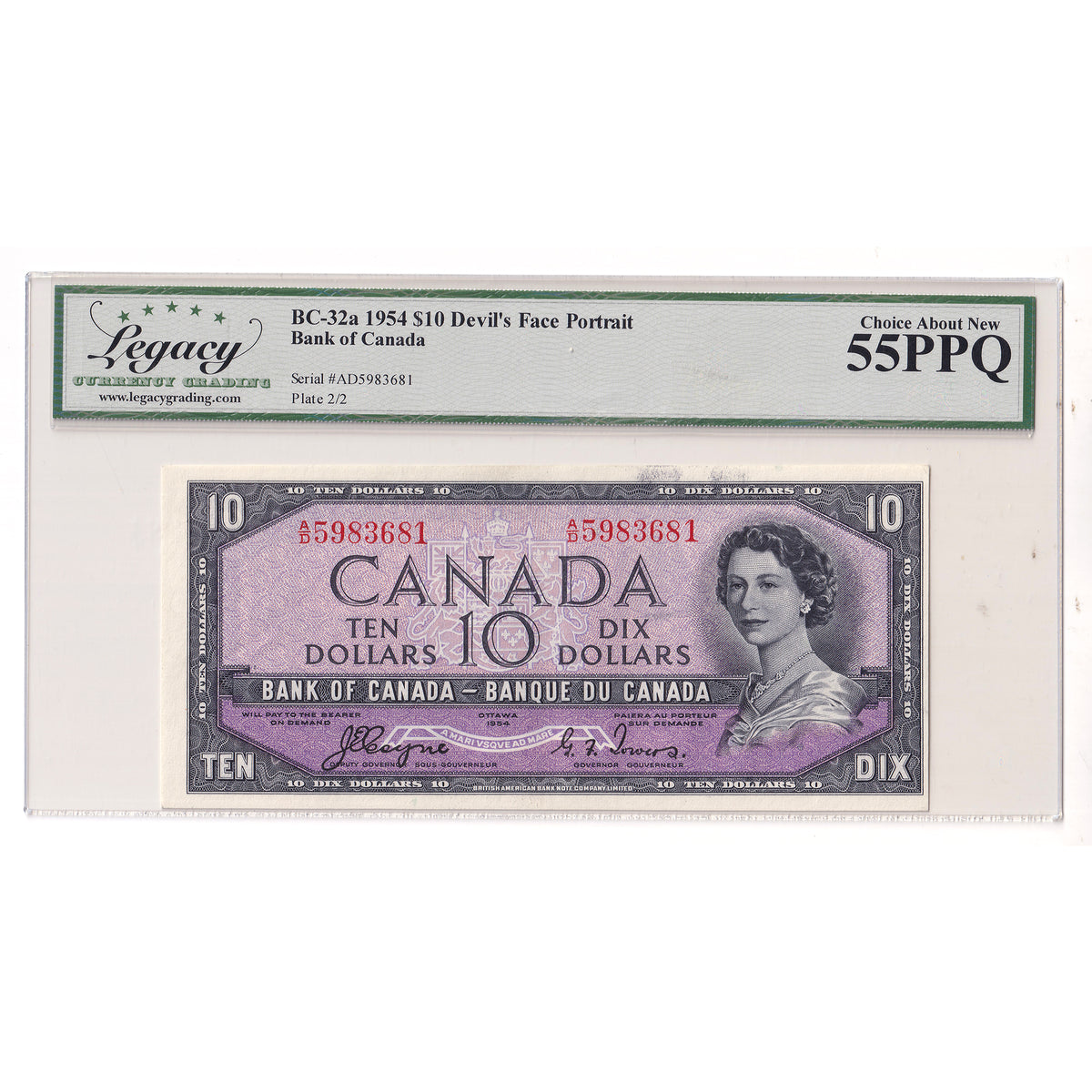BC-32a 1954 Canada $10 Coyne-Towers, Devil's Face, A/D Legacy Certified AU55 PPQ
