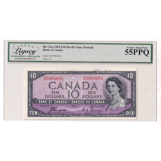 BC-32a 1954 Canada $10 Coyne-Towers, Devil's Face, A/D Legacy Certified AU55 PPQ