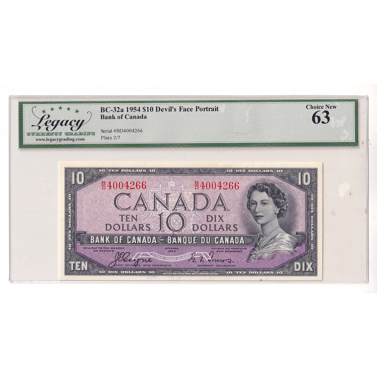 BC-32a 1954 Canada $10 Coyne-Towers, Devil's Face, B/D Legacy Certified CUNC63
