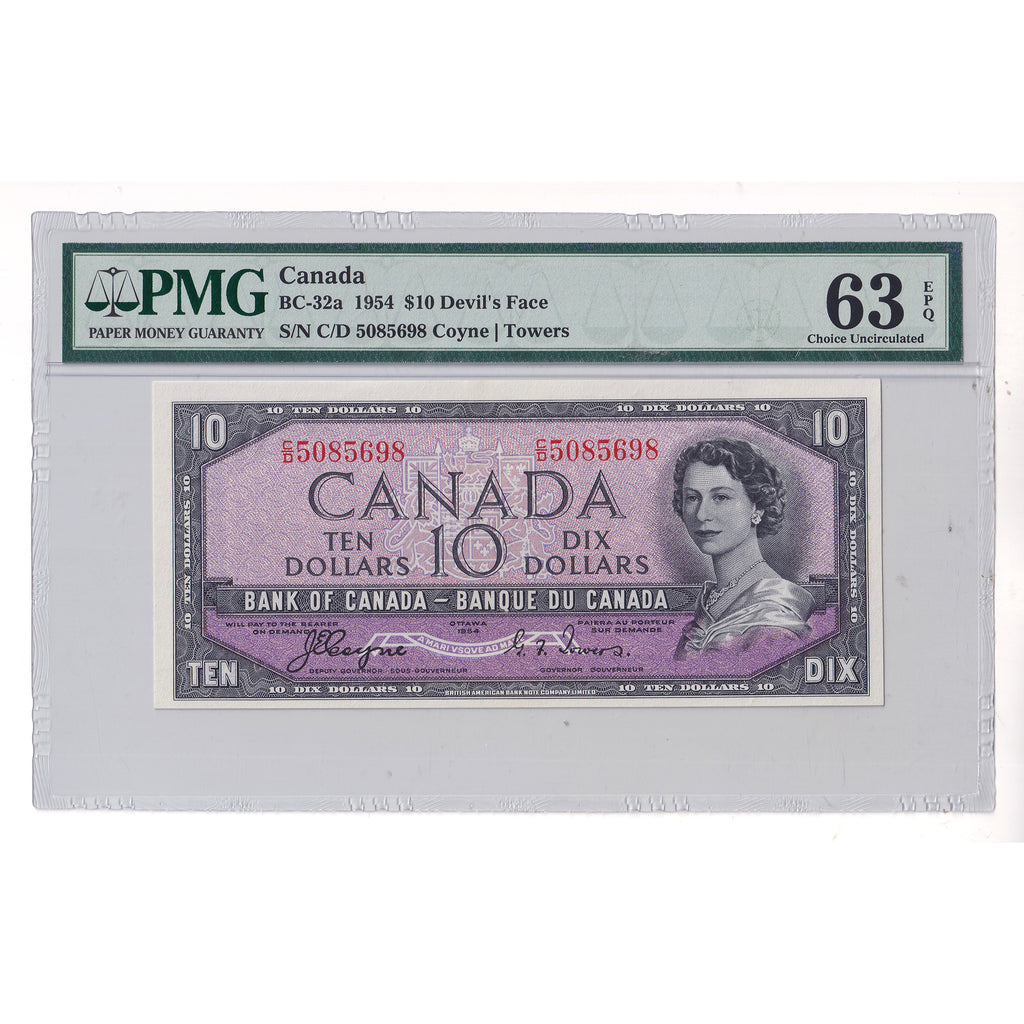 BC-32a 1954 Canada $10 Coyne-Towers, Devil's Face, C/D PMG Certified CUNC63 EPQ