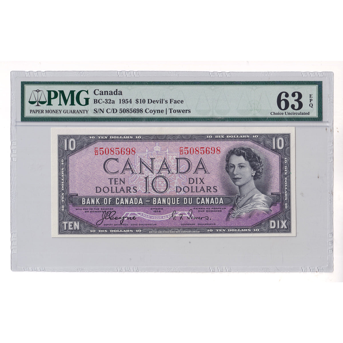 BC-32a 1954 Canada $10 Coyne-Towers, Devil's Face, C/D PMG Certified CUNC63 EPQ