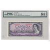 BC-40b 1954 Canada $10 Beattie-Rasminsky, Modified Portrait, Y/T PMG Certified CUNC64 EPQ