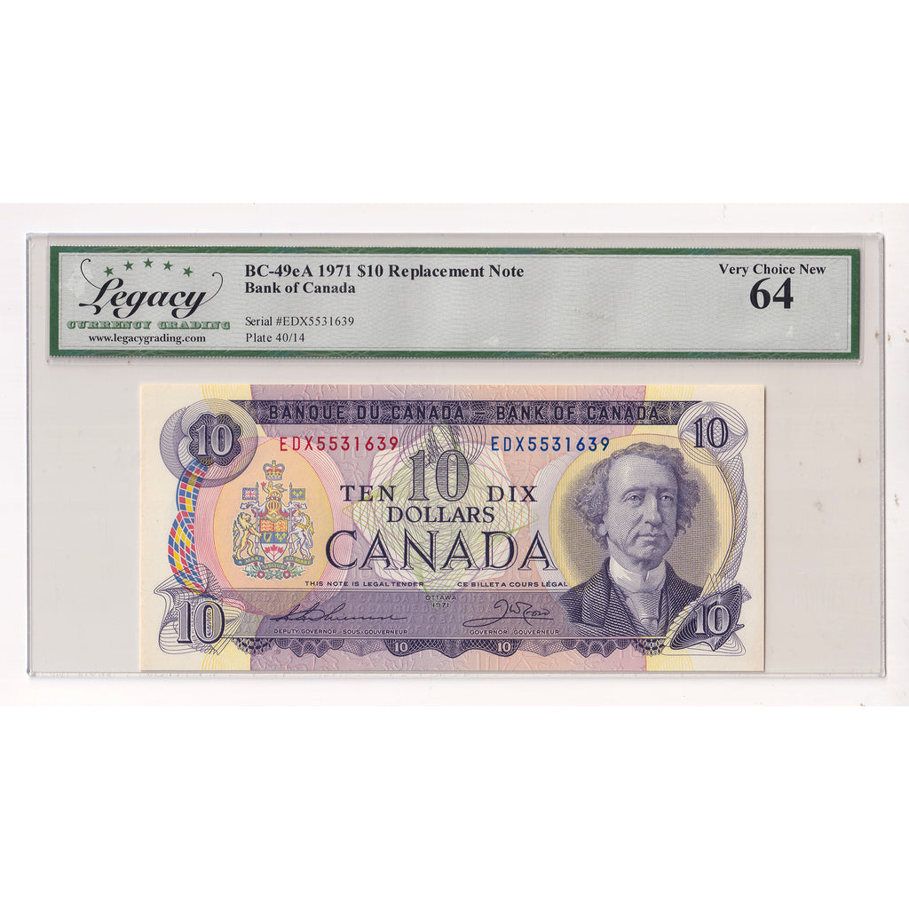 BC-49eA 1971 Canada $10 Thiessen-Crow, Replacement, EDX Legacy Certified CUNC64