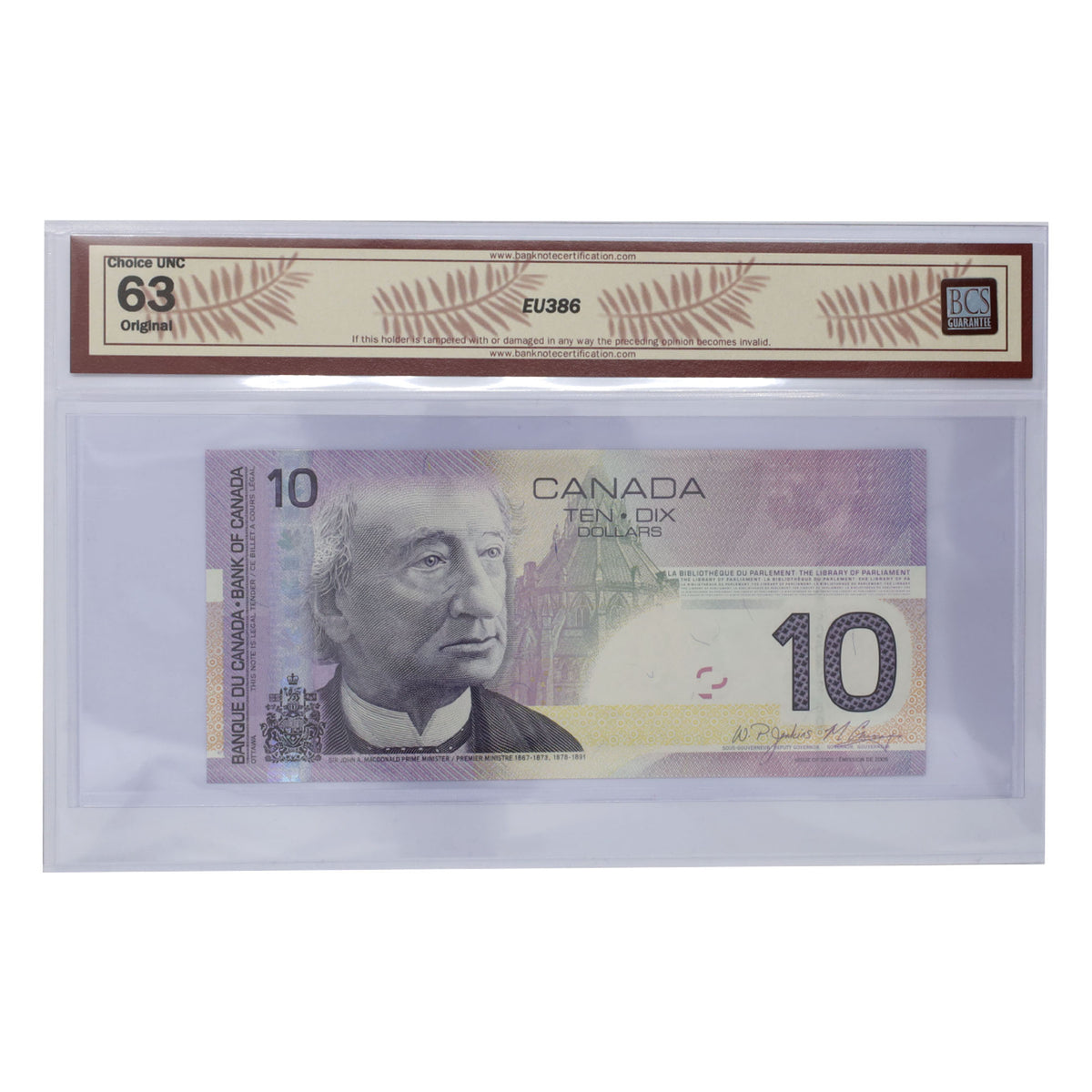 BC-68b-N1-iii 2005 Canada $10 J-C, 2008, RADAR BFB7428247 BCS Certified CUNC63 Original