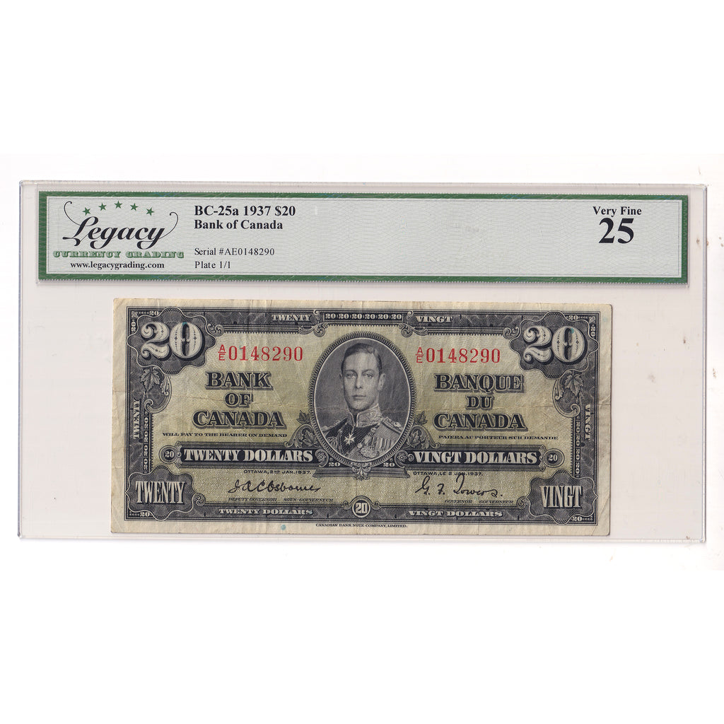 BC-25a 1937 Canada $20 Osborne-Towers, A/E Legacy Certified VF25