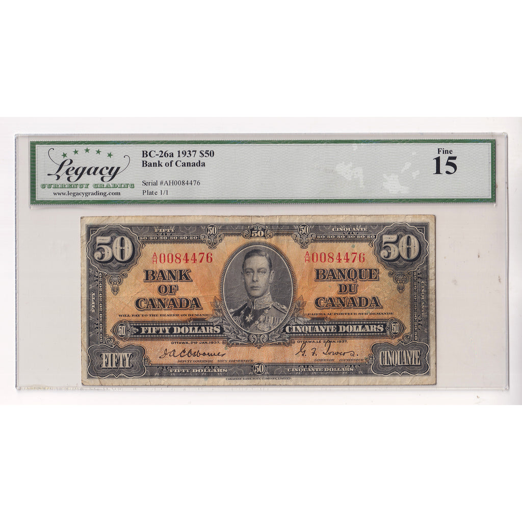 BC-26a 1937 Canada $50 Osborne-Towers, A/H Legacy Certified F15
