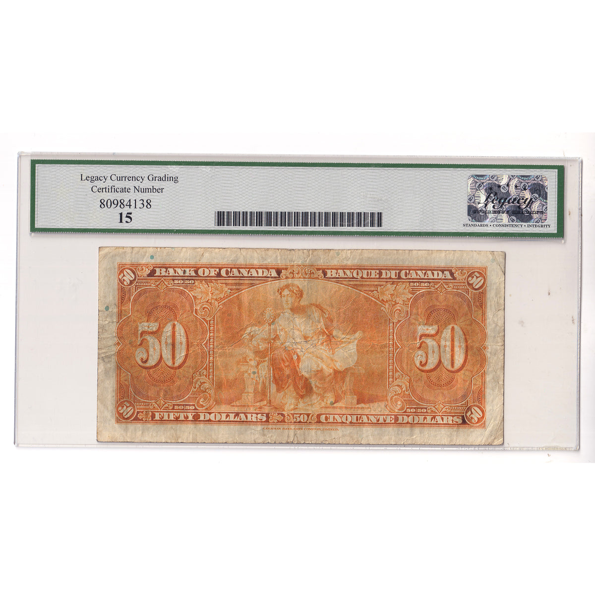 BC-26a 1937 Canada $50 Osborne-Towers, A/H Legacy Certified F15