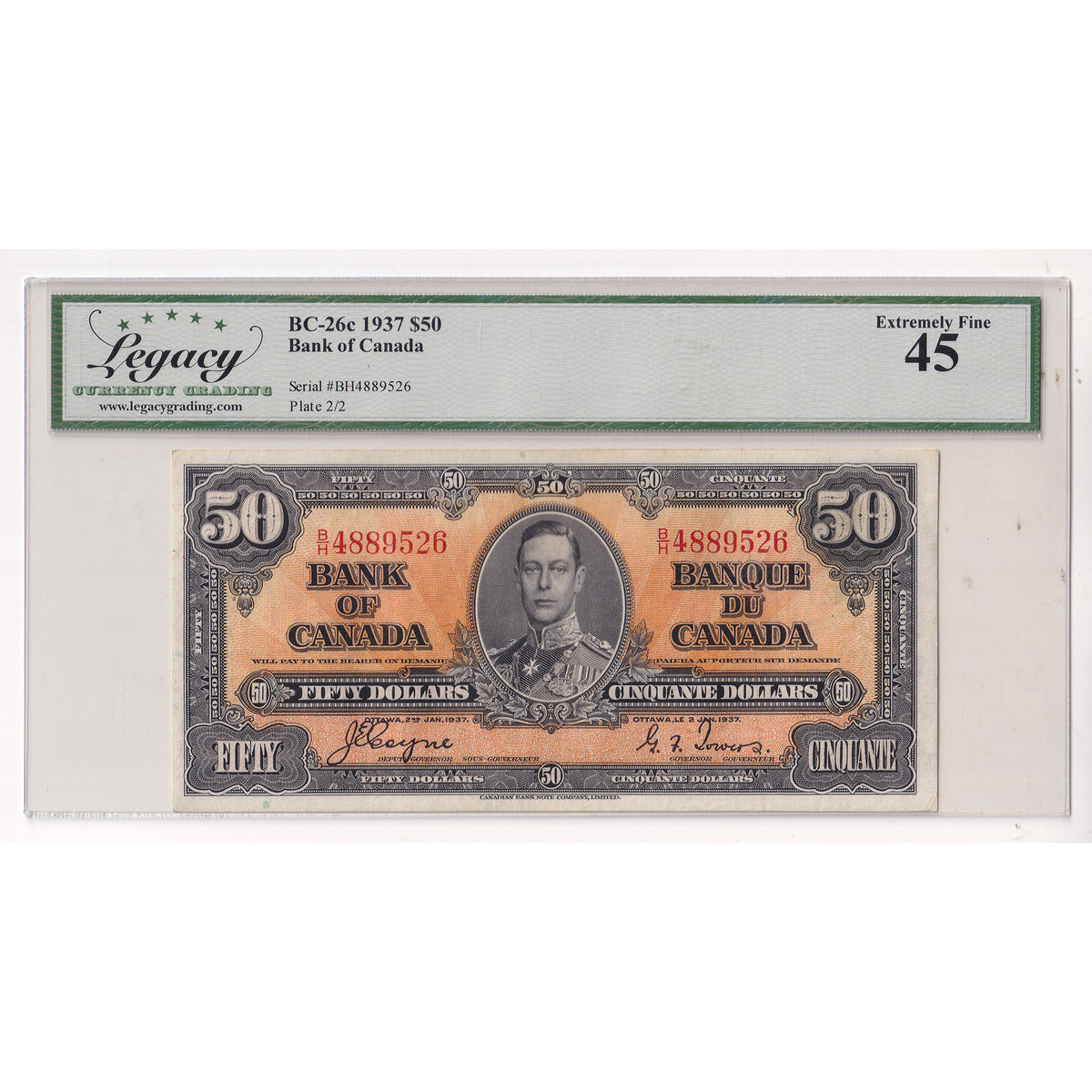 BC-26c 1937 Canada $50 Coyne-Towers, B/H Legacy Certified EF45