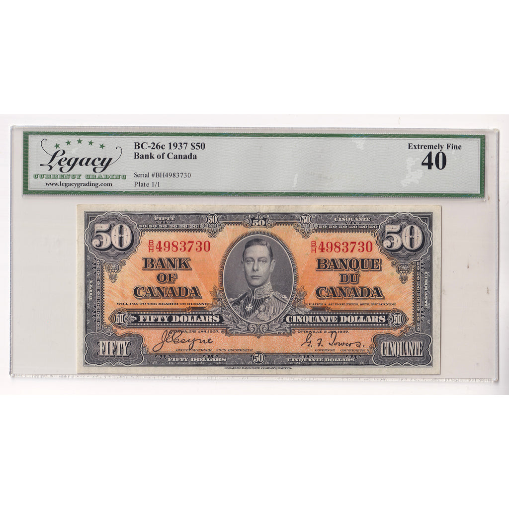BC-26c 1937 Canada $50 Coyne-Towers, B/H Legacy Certified EF40