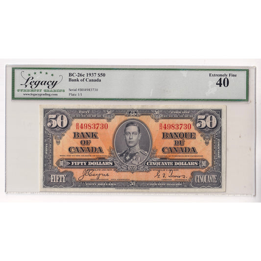BC-26c 1937 Canada $50 Coyne-Towers, B/H Legacy Certified EF40