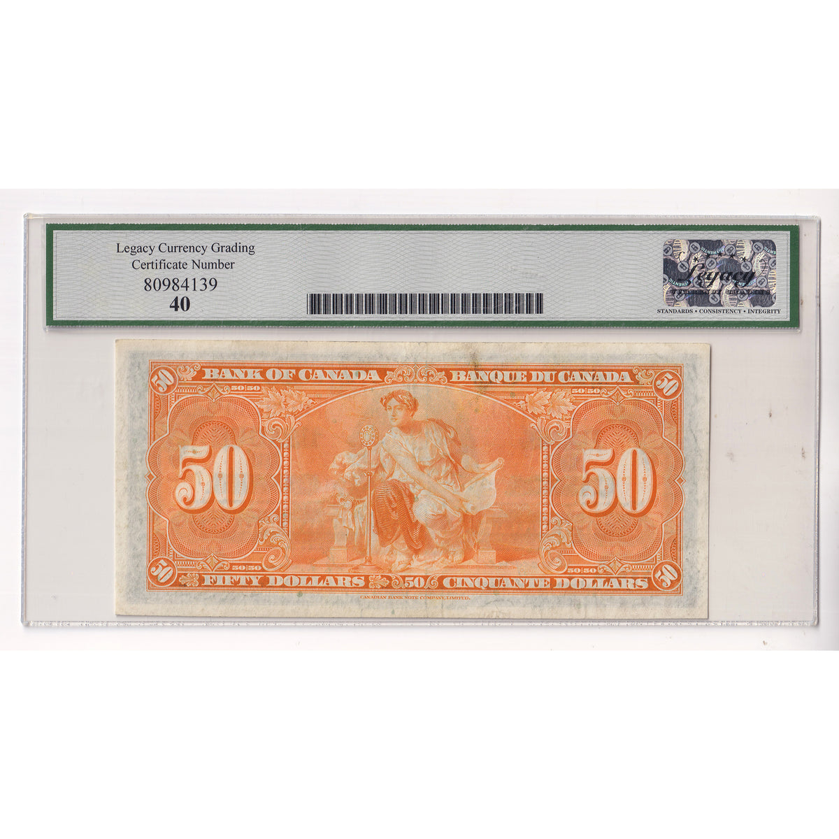 BC-26c 1937 Canada $50 Coyne-Towers, B/H Legacy Certified EF40