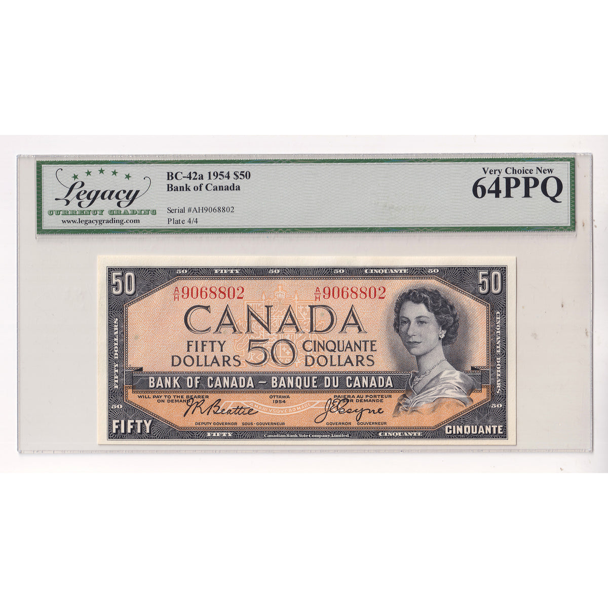 BC-42a 1954 Canada $50 Beattie-Coyne, Modified Portrait, A/H9068802 Legacy Certified CUNC64 PPQ