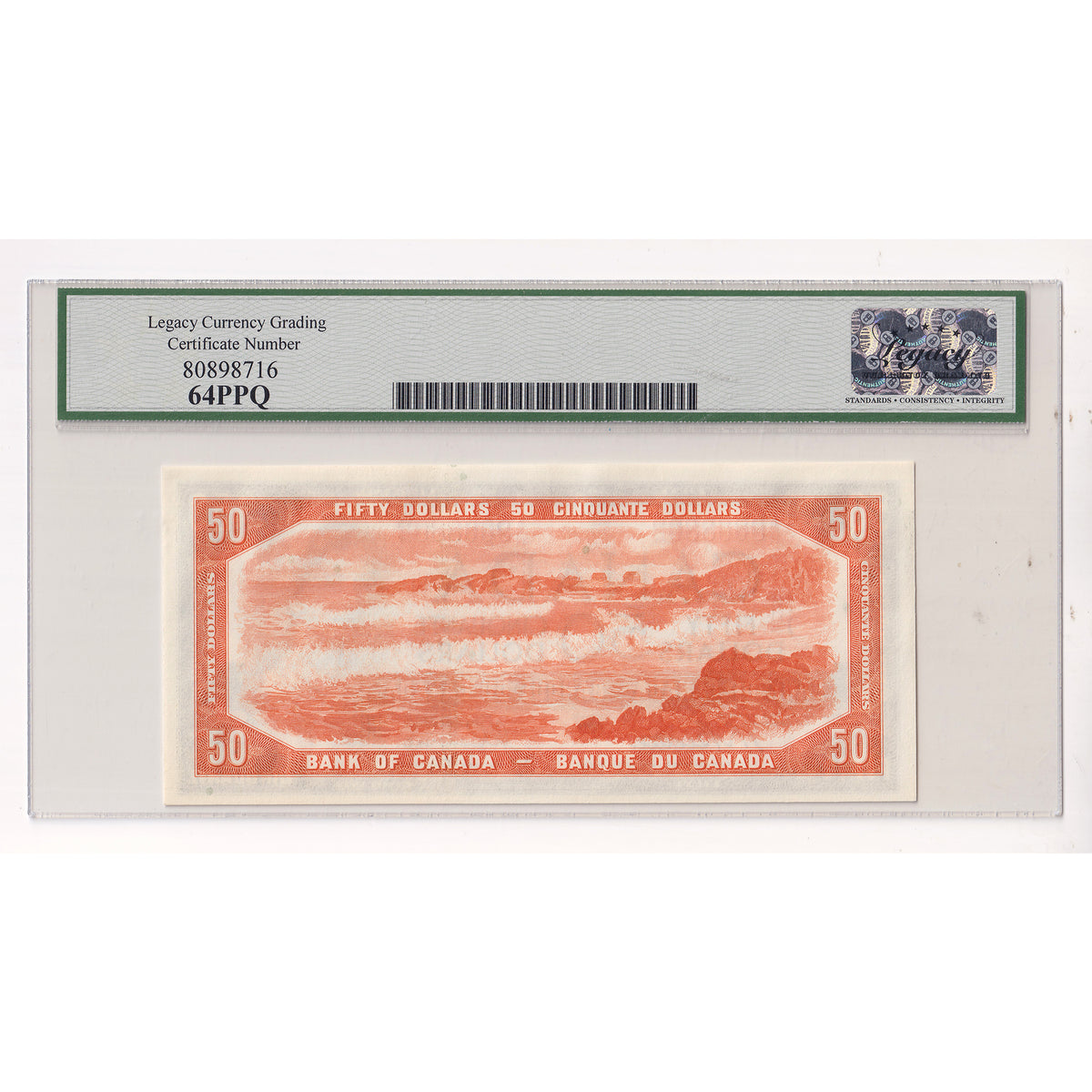 BC-42a 1954 Canada $50 Beattie-Coyne, Modified Portrait, A/H9068802 Legacy Certified CUNC64 PPQ