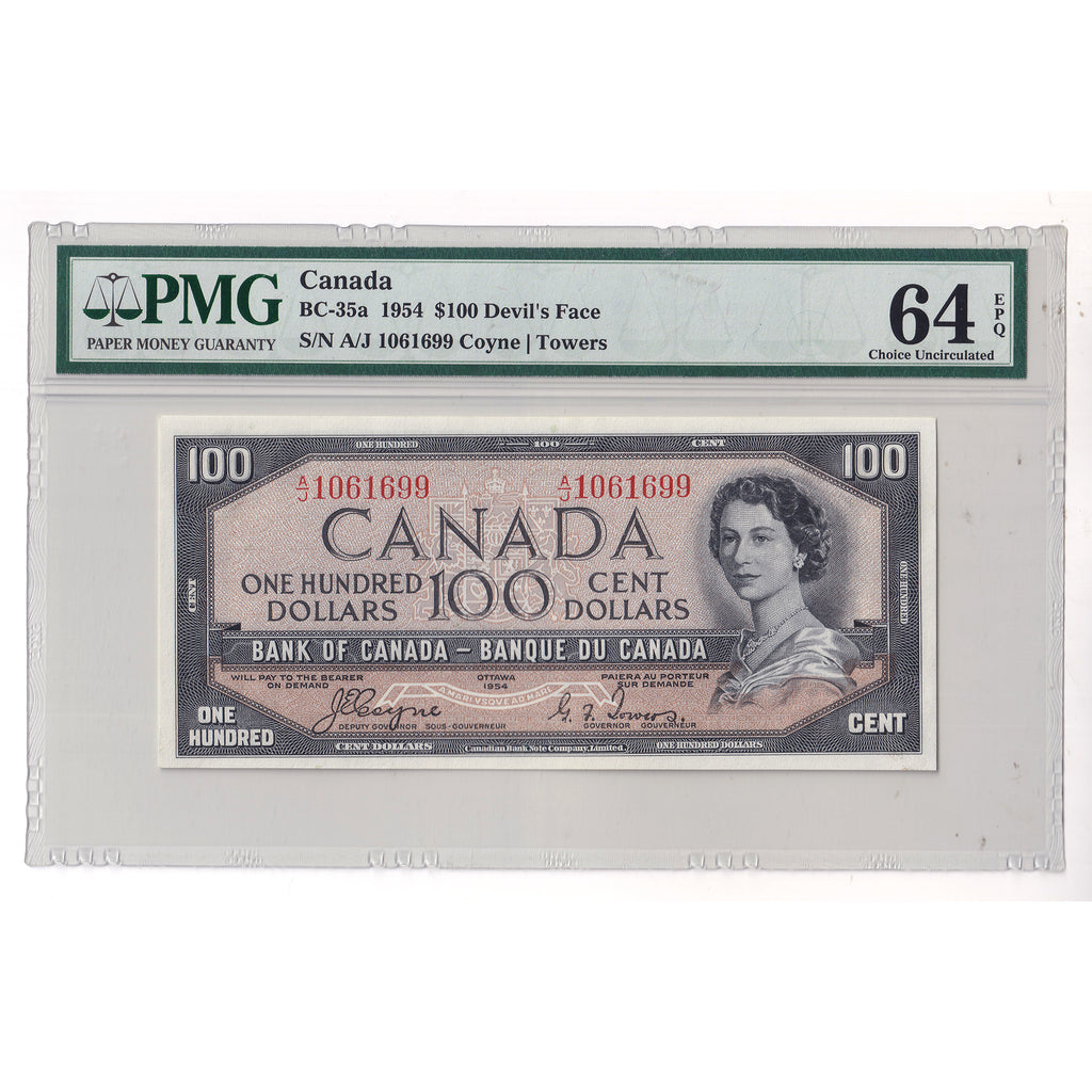 BC-35a 1954 Canada $100 Coyne-Towers, Devil's Face, A/J PMG Certified CUNC64 EPQ