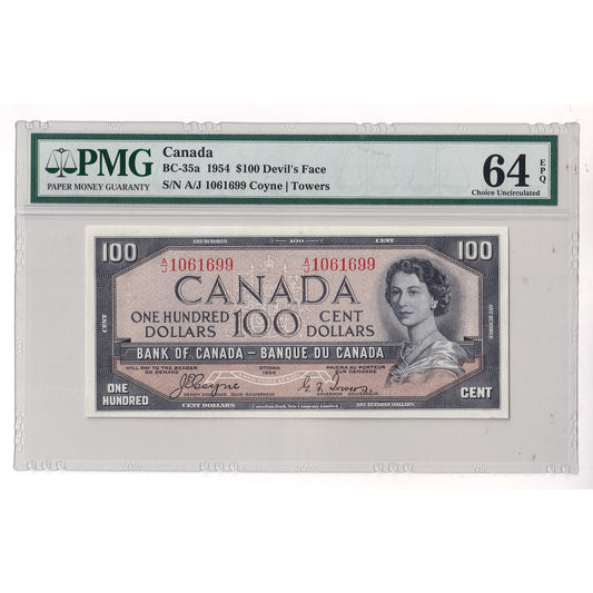 BC-35a 1954 Canada $100 Coyne-Towers, Devil's Face, A/J PMG Certified CUNC64 EPQ