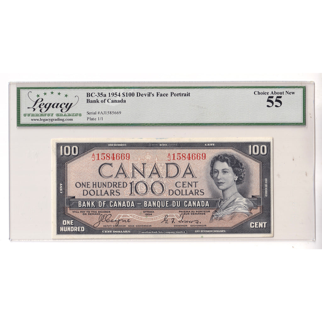 BC-35a 1954 Canada $100 Coyne-Towers, Devil's Face, A/J Legacy Certified AU55