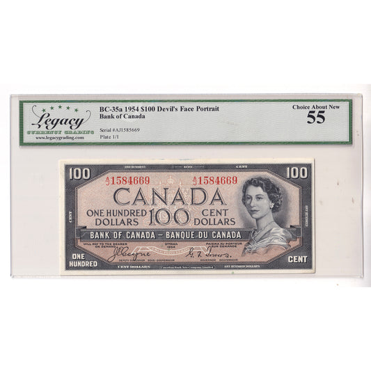 BC-35a 1954 Canada $100 Coyne-Towers, Devil's Face, A/J Legacy Certified AU55
