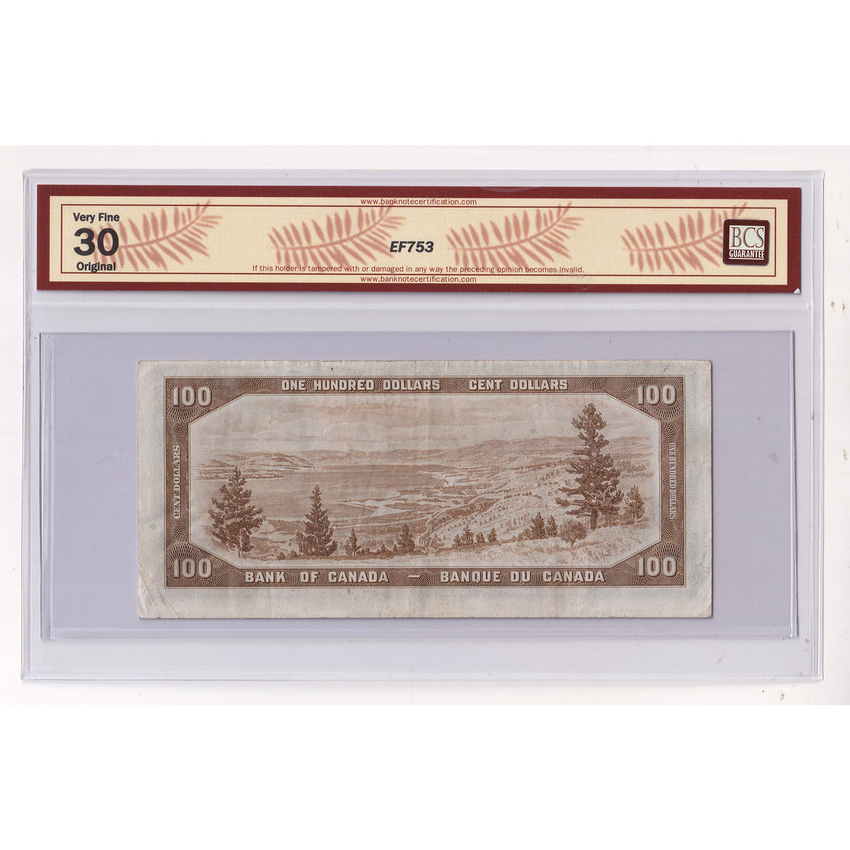 BC-35b 1954 Canada $100 B-C, Devil's Face, Changeover, A/J BCS Certified VF30 Original