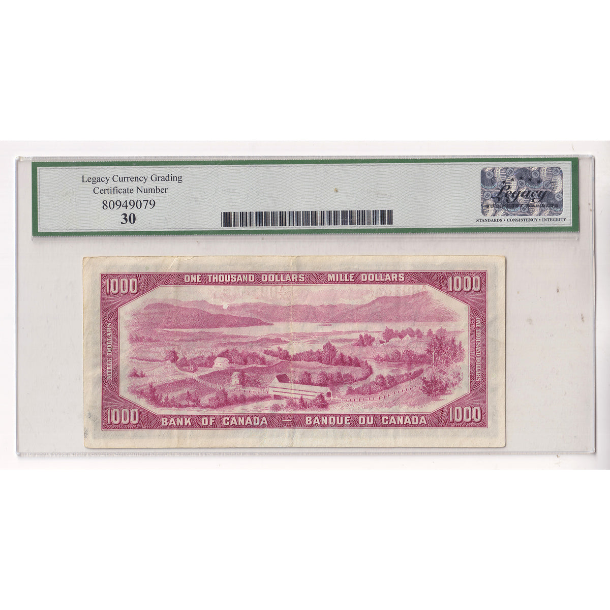 BC-36 1954 Canada $1000 Coyne-Towers, Devil's Face, A/K Legacy Certified VF30 No Credit Cards/Paypal