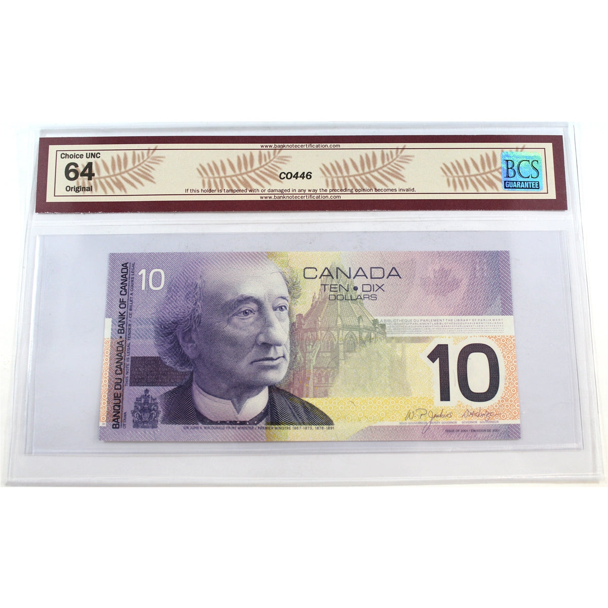BC-63cA 2001 Canada $10 J-D, Printed 2003, BEK (9.495M-9.675M) BCS Certified CUNC64