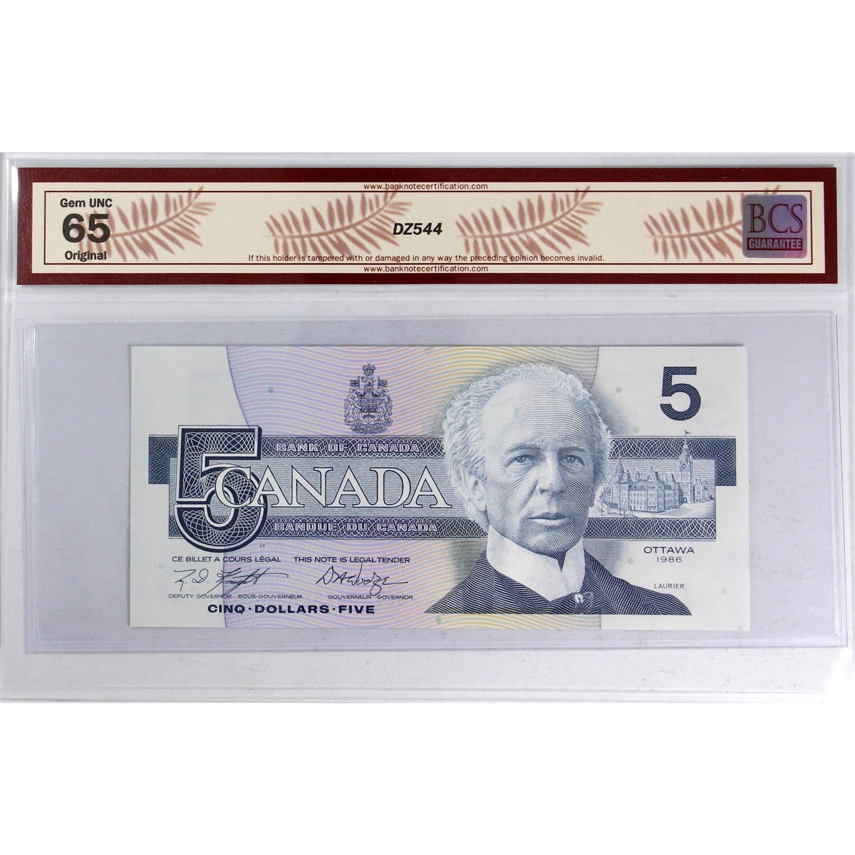 BC-56eA 1986 Canada $5 K-D, Replacement, GPZ (9.000M-9.800M) BCS Cert GUNC65 Orig.