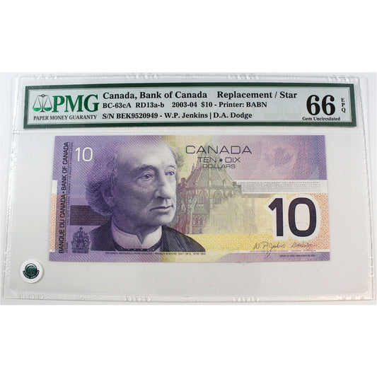 BC-63cA 2003-04 Canada $10 Jenkins-Dodge, Replacement, PMG Certified Gem UNC66 EPQ