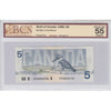 BC-56a-i 1986 Canada $5 Crow-Bouey, Changeover, EPC BCS Certified AU55 Original