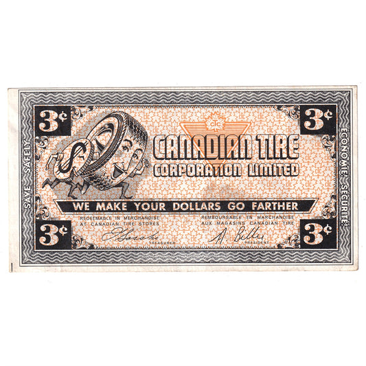 G2-C1 1962 Canadian Tire Coupon 3 Cents VF-EF (Ink)