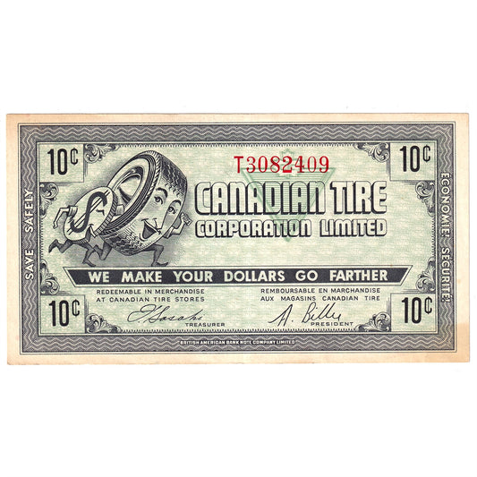 G7-B-T3 1972 Canadian Tire Coupon 10 Cents Almost Uncirculated