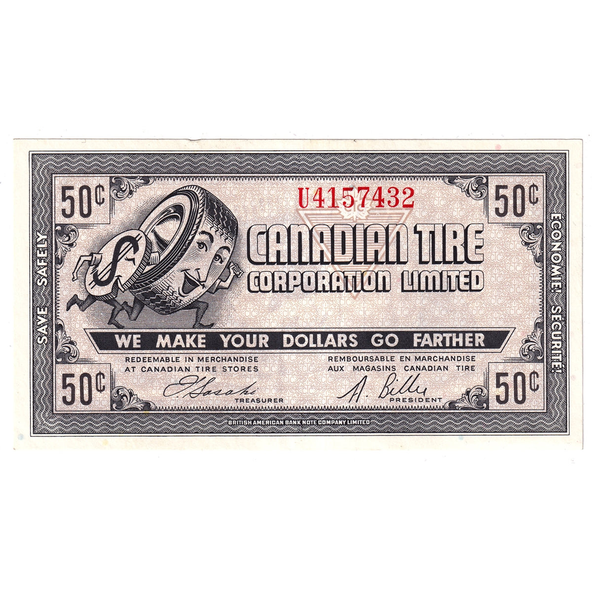 G8-D-U2 Serifs 1978 Canadian Tire Coupon 50 Cents EF-AU