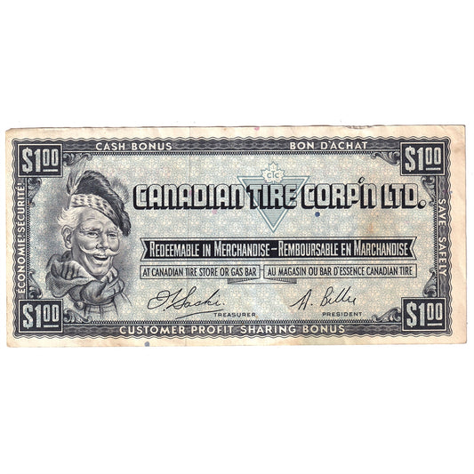 S1-F-F 1961 Canadian Tire Coupon $1.00 Very Fine (Stain)