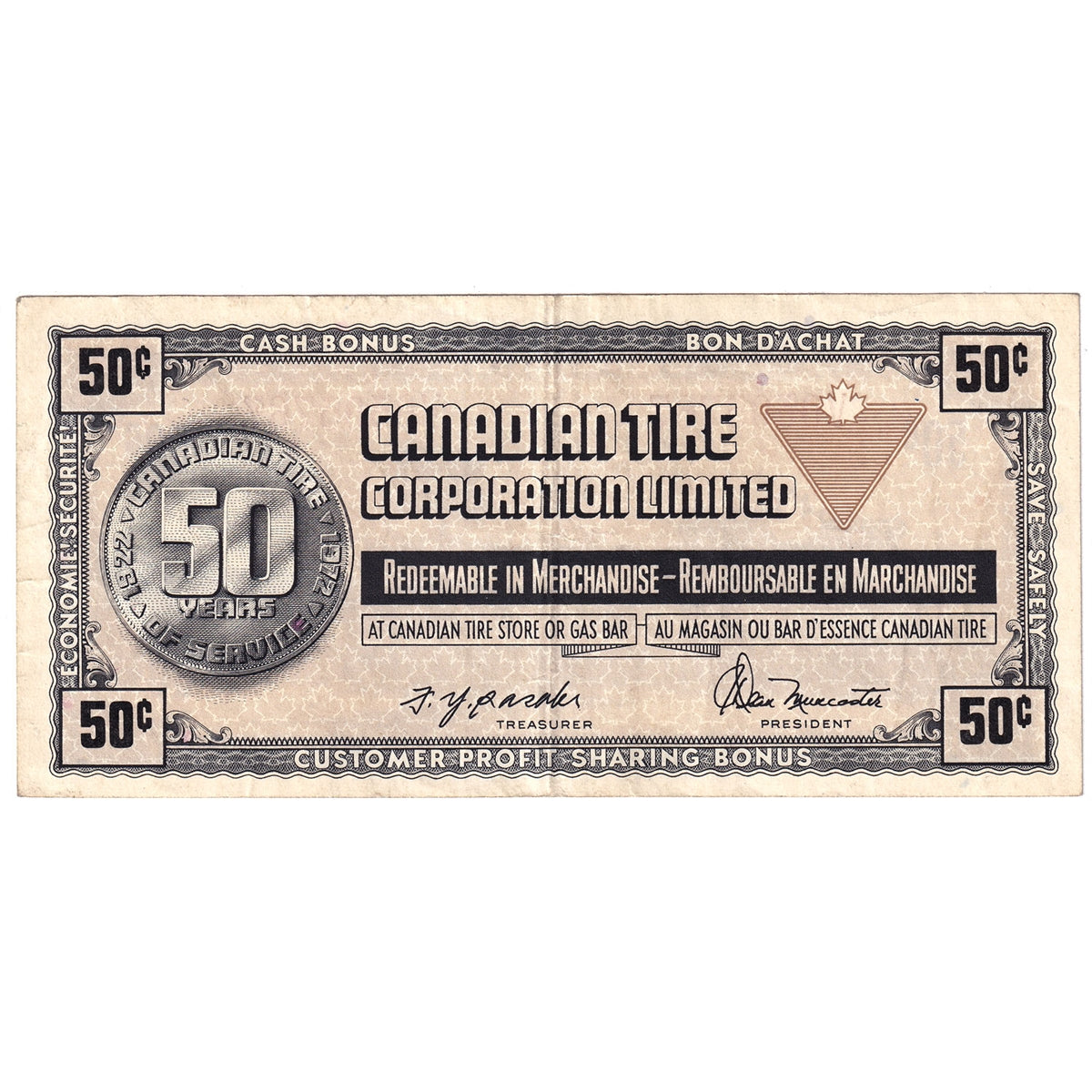 S3-E-V 1972 Canadian Tire Coupon 50 Cents VF-EF