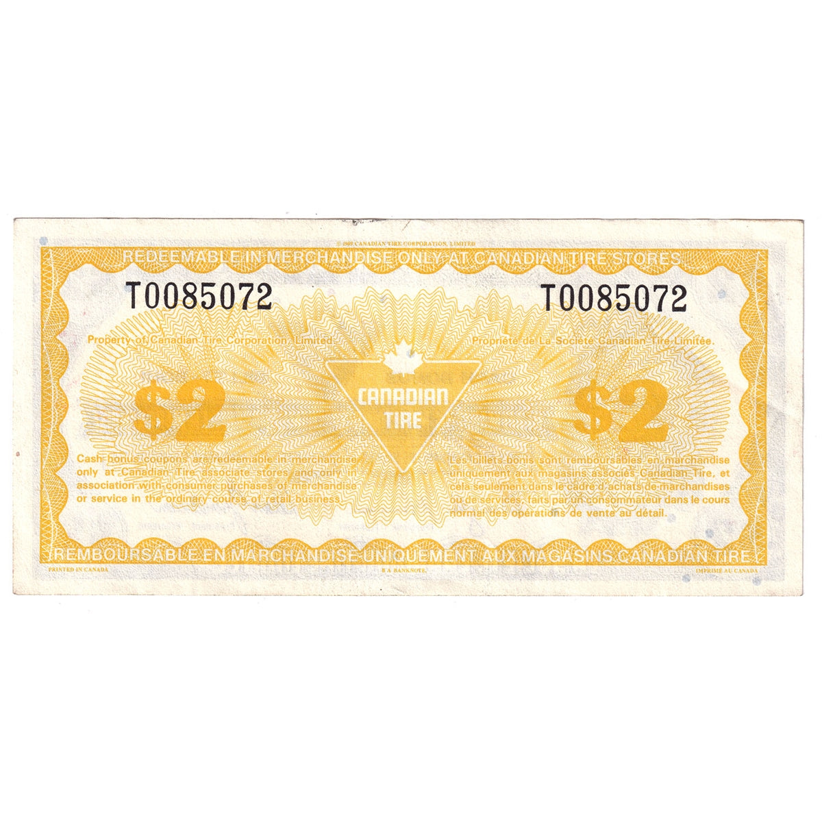S11-G-T 1989 Canadian Tire Coupon $2.00 Almost Uncirculated