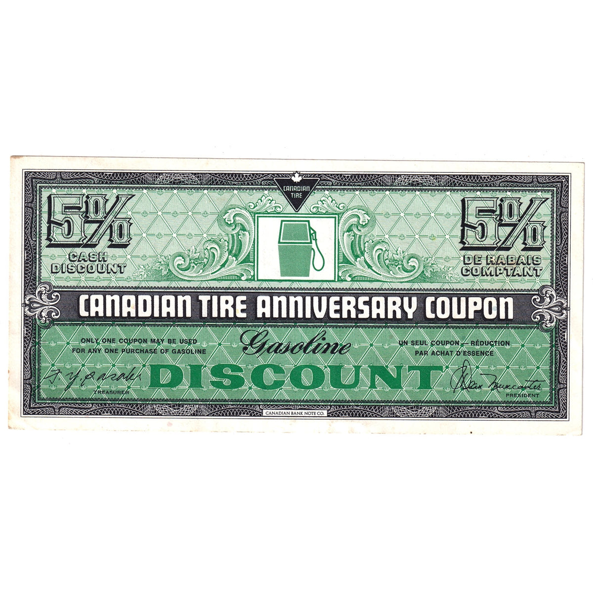 FAGD5 1972 Canadian Tire Coupon 5% Discount Almost Uncirculated