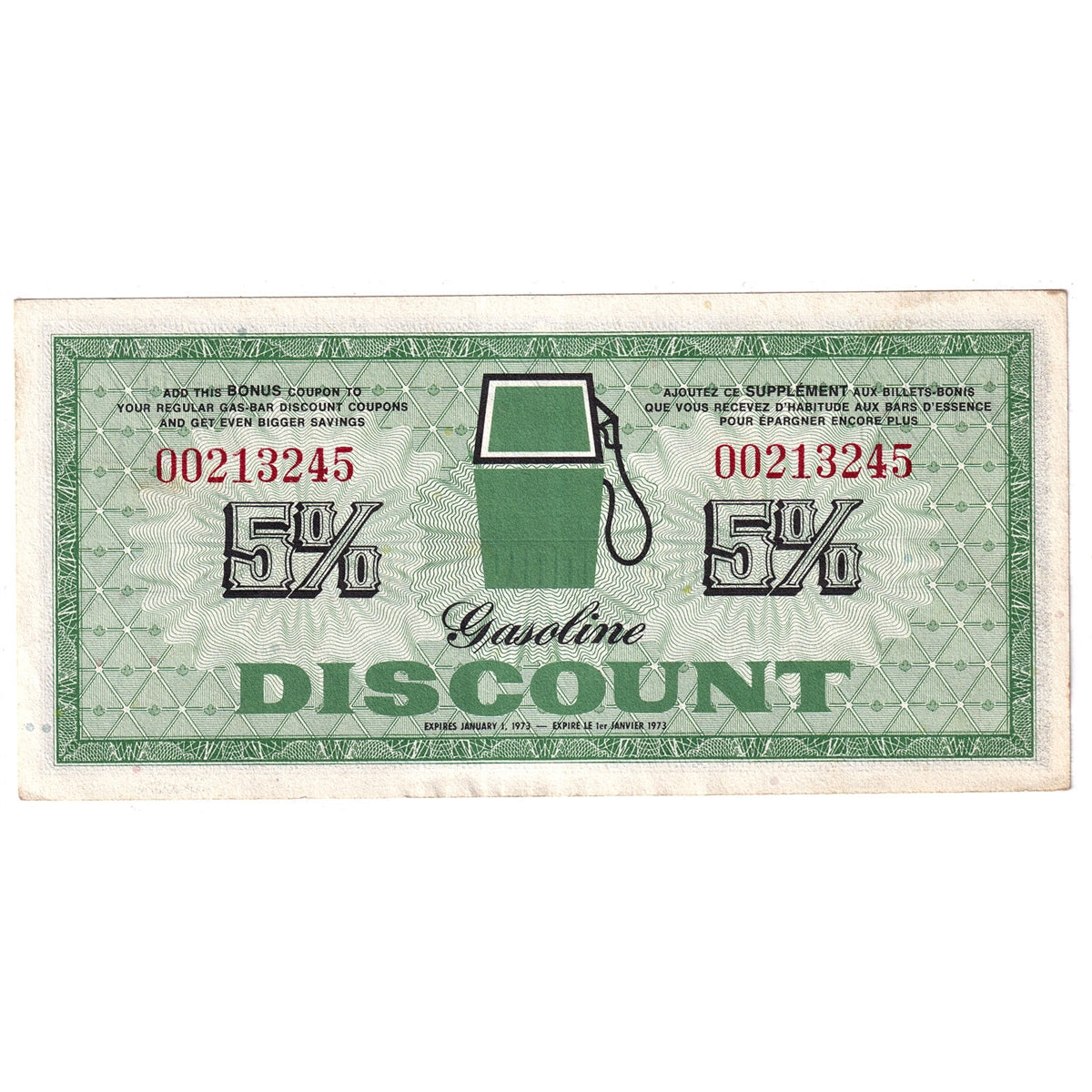 FAGD5 1972 Canadian Tire Coupon 5% Discount Almost Uncirculated
