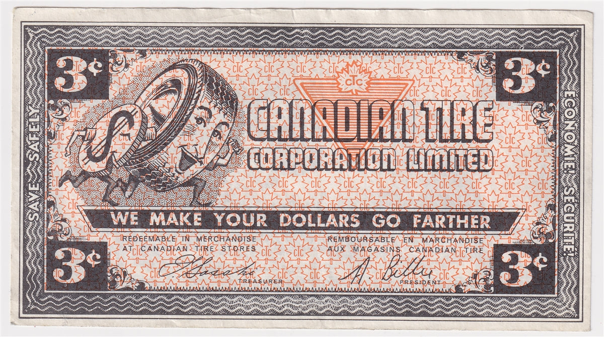 G2-C2 No Mor Power 1962 Canadian Tire Coupon 3 Cents Almost Uncirculated