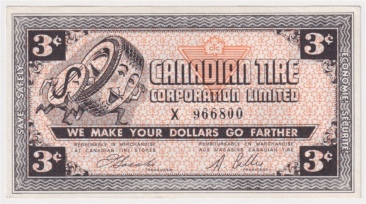 G3-C-X No Mor Power 1962 Canadian Tire Coupon 3 Cents Uncirculated (Holes)
