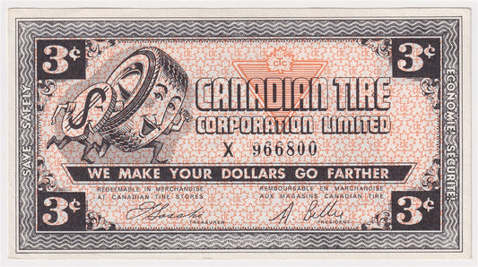 G3-C-X No Mor Power 1962 Canadian Tire Coupon 3 Cents Uncirculated (Holes)