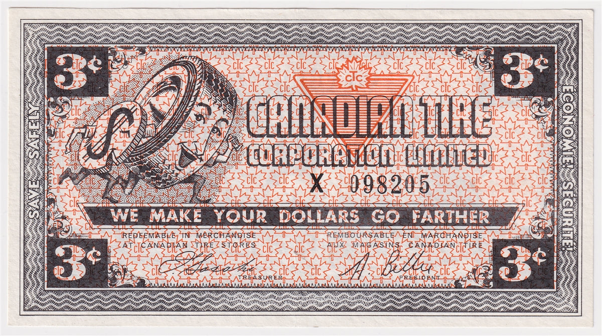 G3-C-X No Mor Power 1962 Canadian Tire Coupon 3 Cents Almost Uncirculated