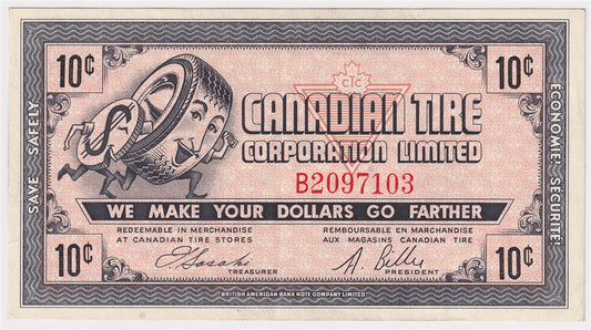 G6-B-B 1968 Canadian Tire Coupon 10 Cents EF-AU