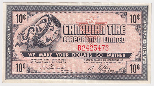 G6-B-B 1968 Canadian Tire Coupon 10 Cents VF-EF