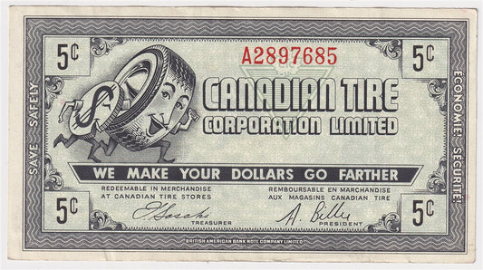 G7-A-A2 Narrow Font 1972 Canadian Tire Coupon 5 Cents EF-AU