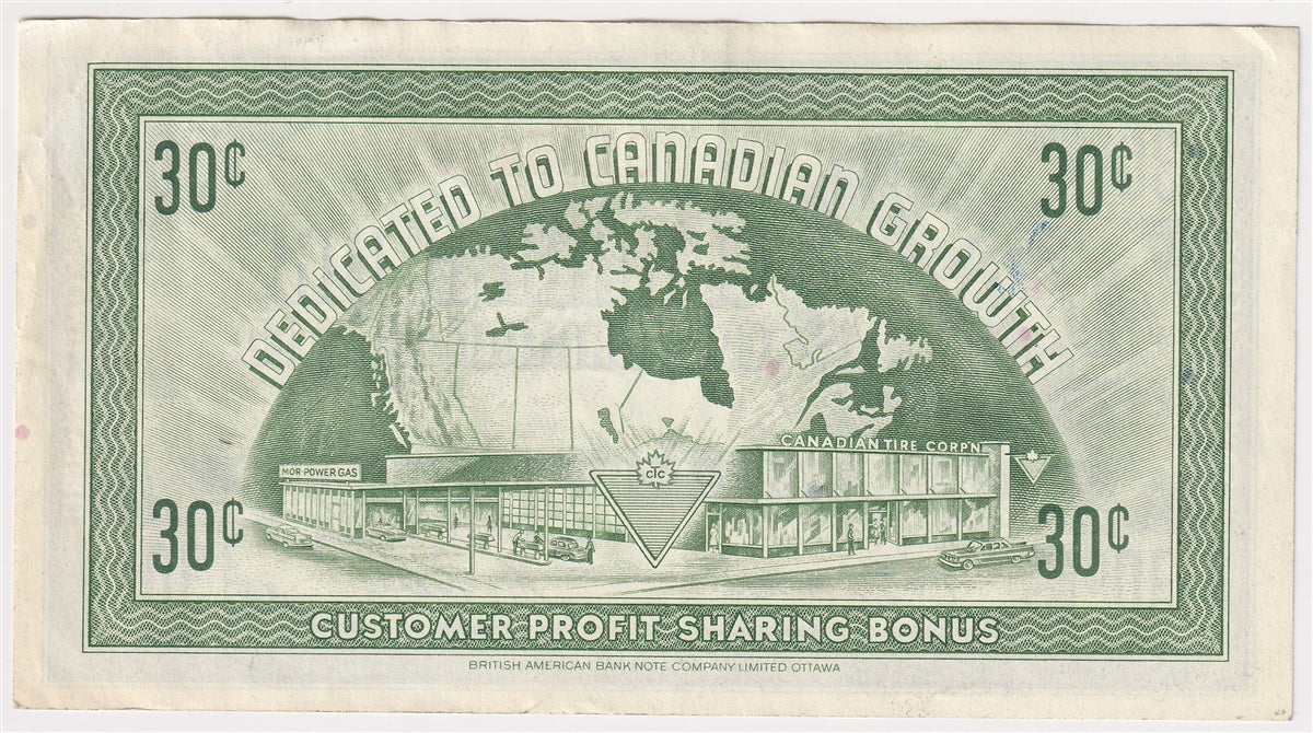 G7-F-G3 Bold 30 1972 Canadian Tire Coupon 30 Cents Extra Fine