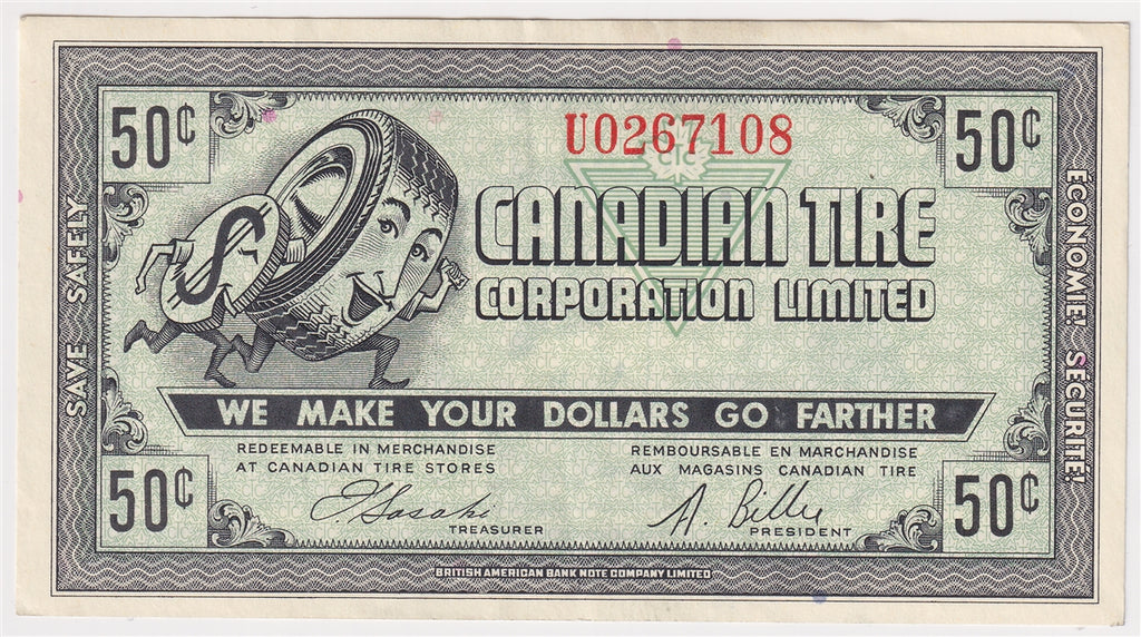 G7-J-U 1972 Canadian Tire Coupon 50 Cents Almost Uncirculated