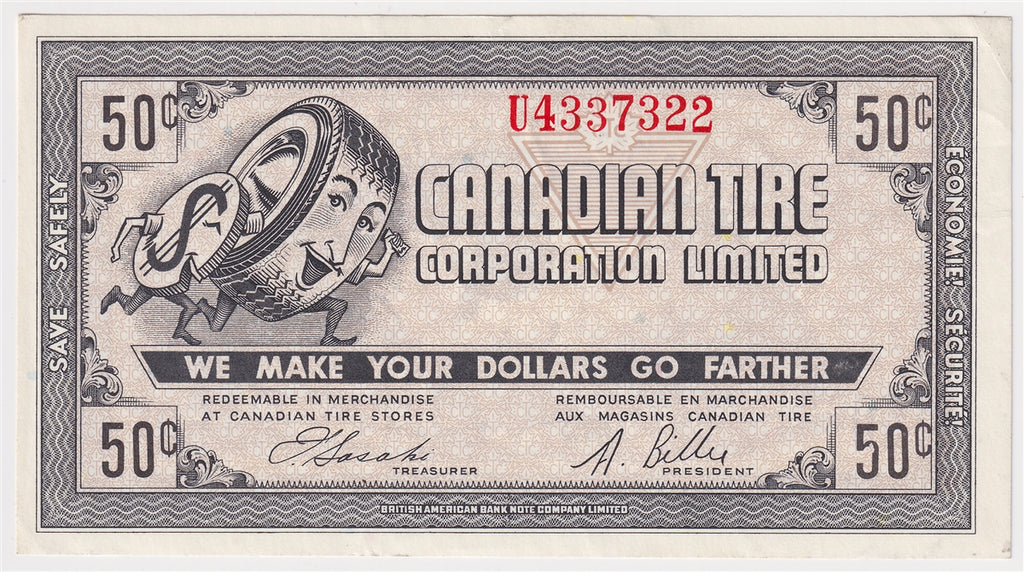 G8-D-U2 Serifs 1978 Canadian Tire Coupon 50 Cents Almost Uncirculated