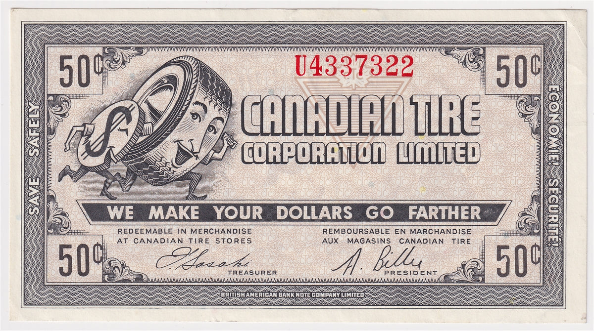 G8-D-U2 Serifs 1978 Canadian Tire Coupon 50 Cents Almost Uncirculated