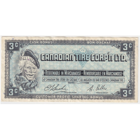 S1-A-A 1961 Canadian Tire Coupon 3 Cents VF-EF